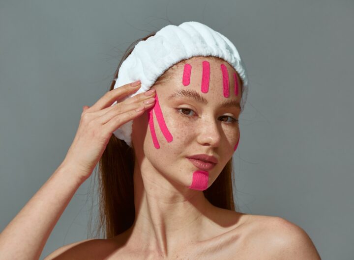 Skincare routine: una ragazza applica sul viso dei cerotti per il face taping